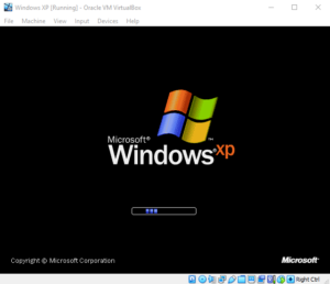 The Windows XP image booting in VirtualBox